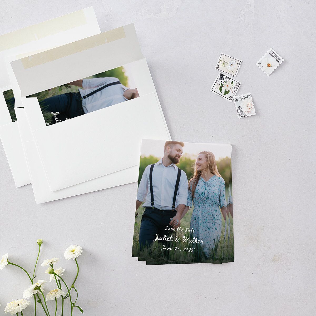 Watercolor Fairytale Trees Save the Date Petite Cards Slate Signature smooth Blank Standard