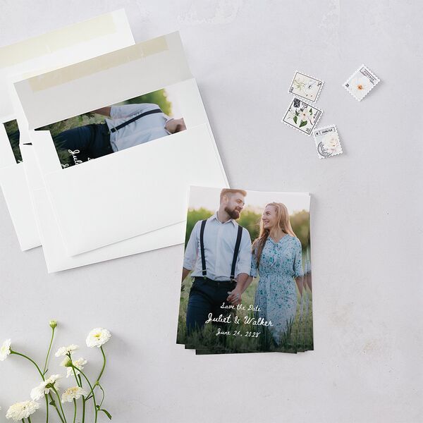 Watercolor Fairytale Trees Save the Date Petite Cards Slate Signature smooth Blank Standard