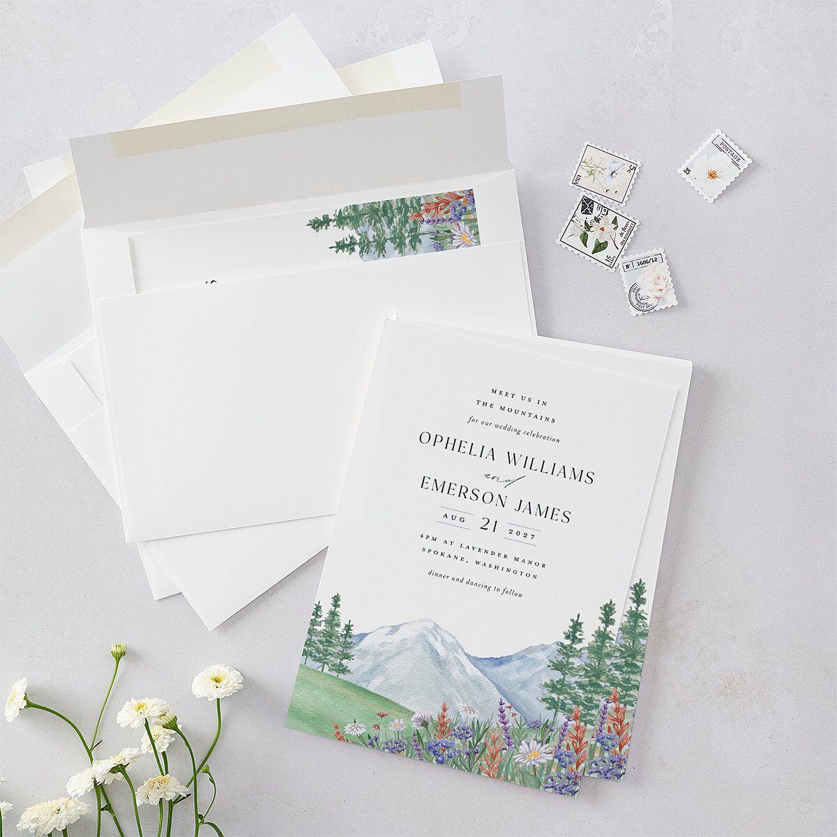Mountain Wildflowers Wedding Invitations Dusty Blue Signature Blank No Standard