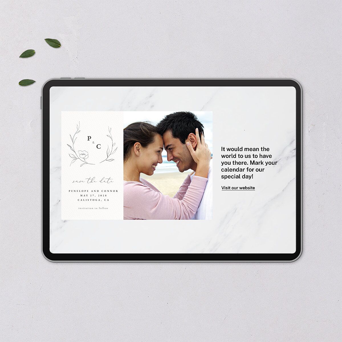 Graceful Botanical Digital Save the Date Cards Shadow Gray Dusty Blue Lets Celebrate Standard