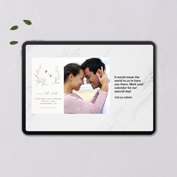 Graceful Botanical Digital Save the Date Cards Shadow Gray Dusty Blue Lets Celebrate Standard