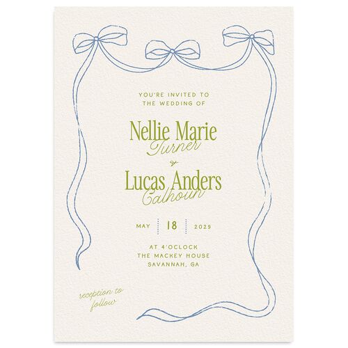 Modern Delicate Bows Wedding Invitations Peridot Signature Blank Standard No