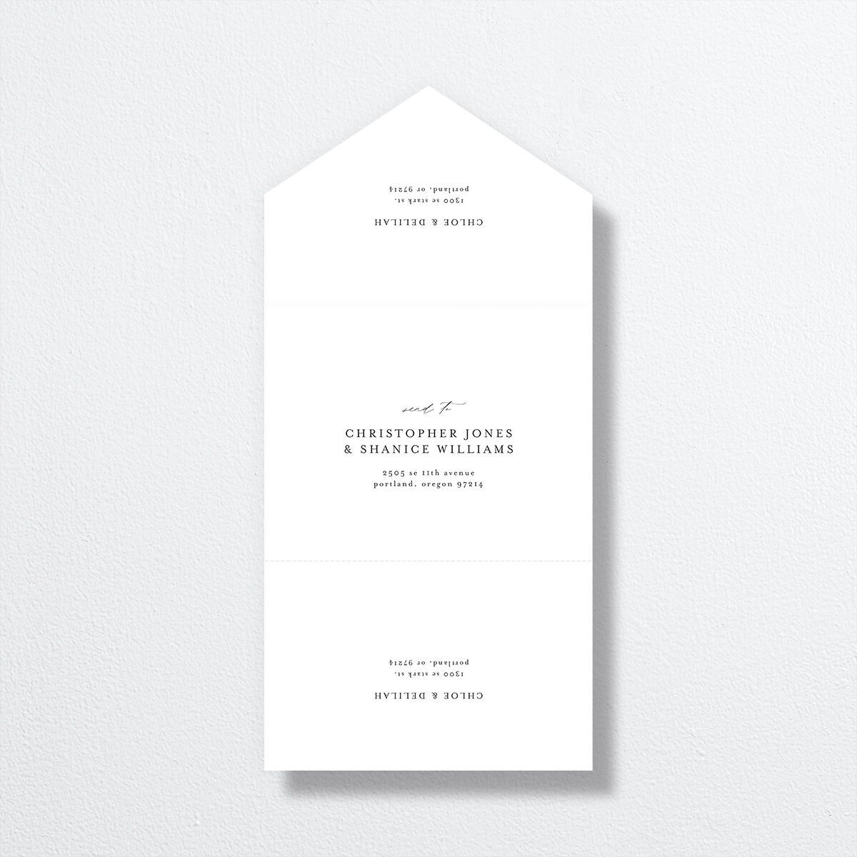 Dainty Heart All-in-One Wedding Invitations Pure White No Signature Light Both Recipient and Return Addresses