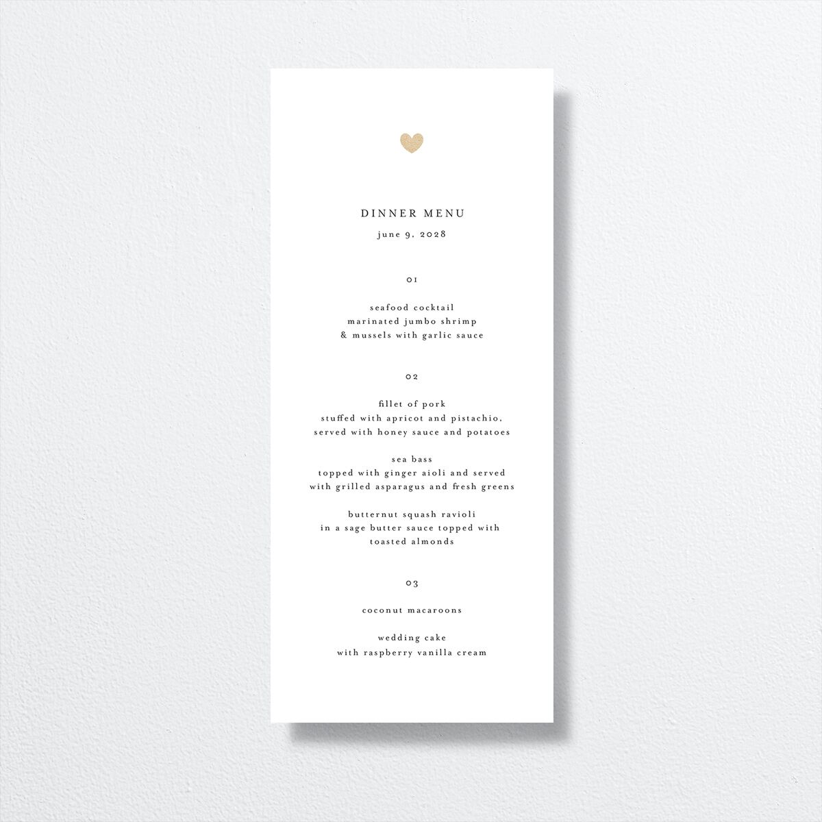Dainty Heart Menus Pure White Gold Signature