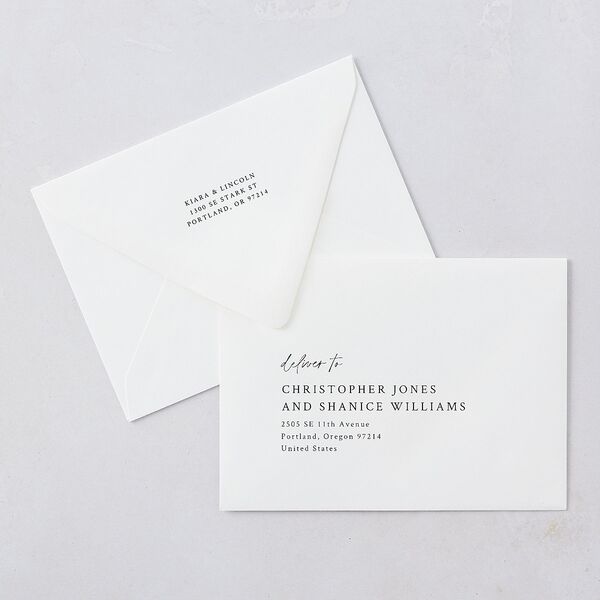 Captured Love Engagement Party Wedding Invitation Euro Envelopes White Pure White Both Recipient and Return Addresses Luxe Signature