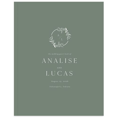 Monogram Leaves Wedding Guest Book Eucalyptus
