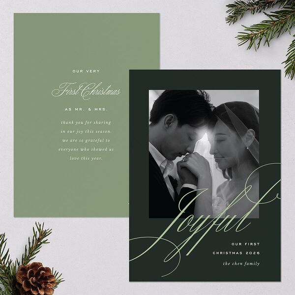 Classic Joyful Greeting Holiday Cards Hunter Green Signature Blank Standard