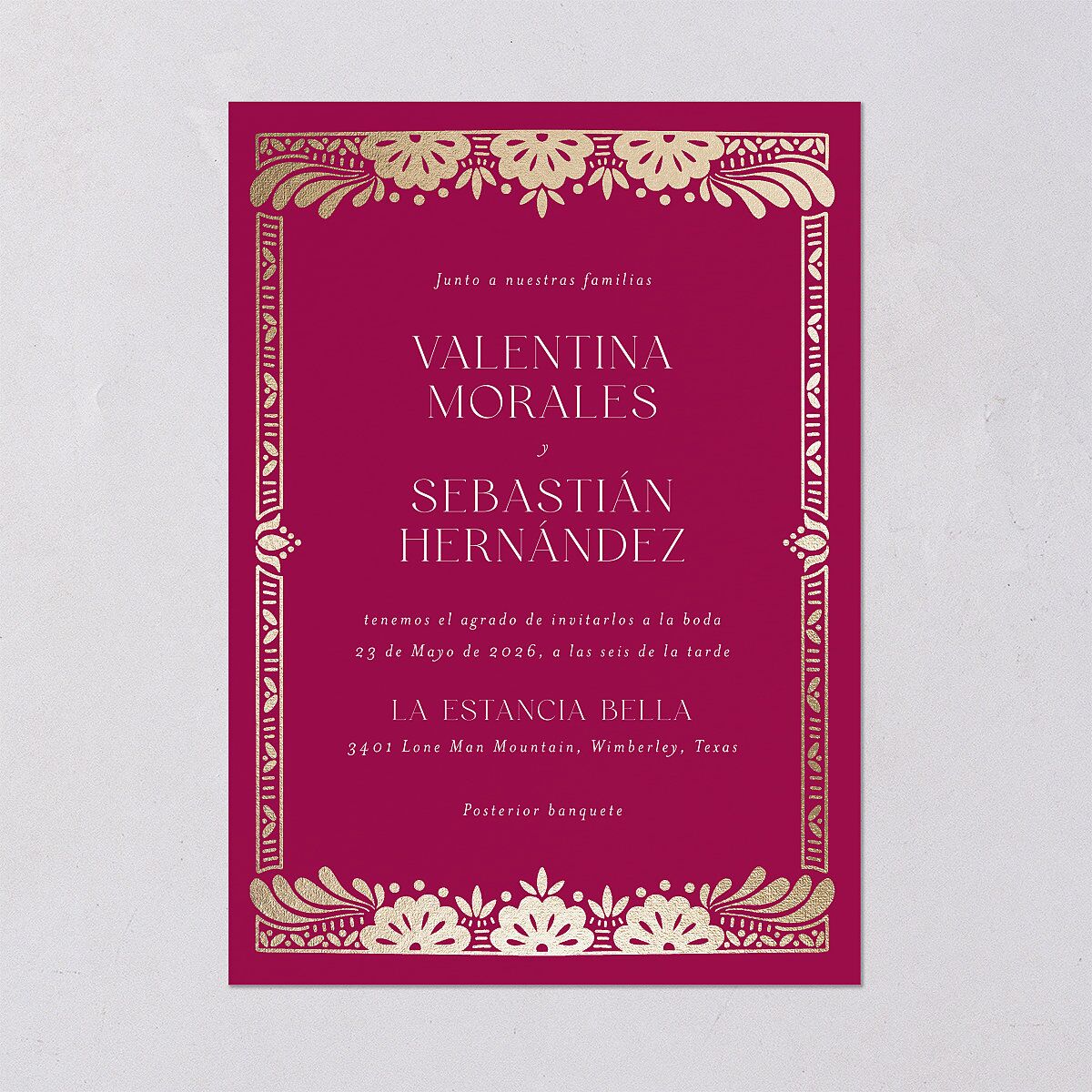 Hacienda Elegante Wedding Invitations Gold Raspberry Signature Blank No Standard