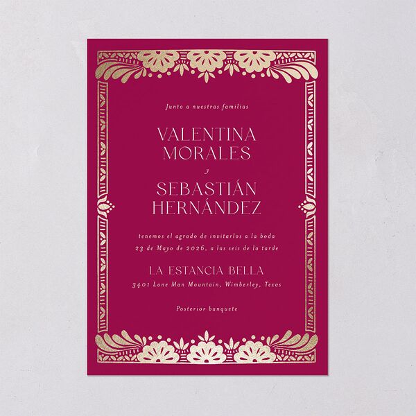 Hacienda Elegante Wedding Invitations Gold Raspberry Signature Blank No Standard