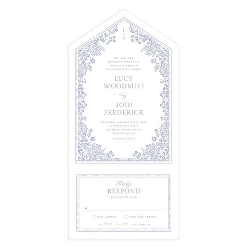 Floral Lace All-in-One Wedding Invitations Dusty Blue Signature Light Both Recipient and Return Addresses No