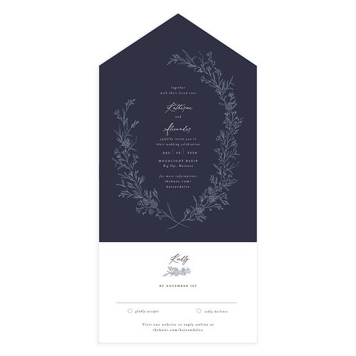 Romantic Branches All-in-One Wedding Invitations Navy Signature Light Both Recipient and Return Addresses No