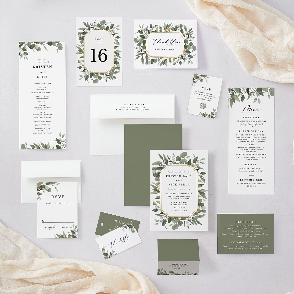 Eucalyptus Frame Wedding Invitations — view 6