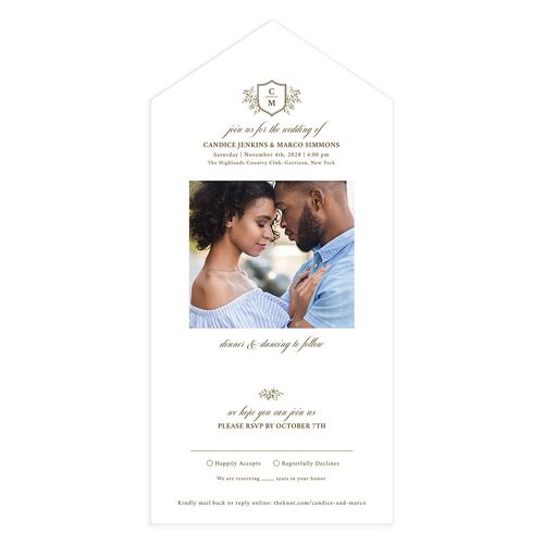 Elegant Photo Crest All-in-One Wedding Invitations Driftwood Signature Light Both Recipient and Return Addresses No