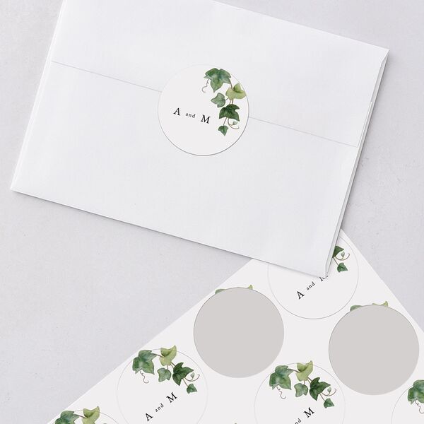 Elegant Ivy Wedding Stickers Pure White Circle