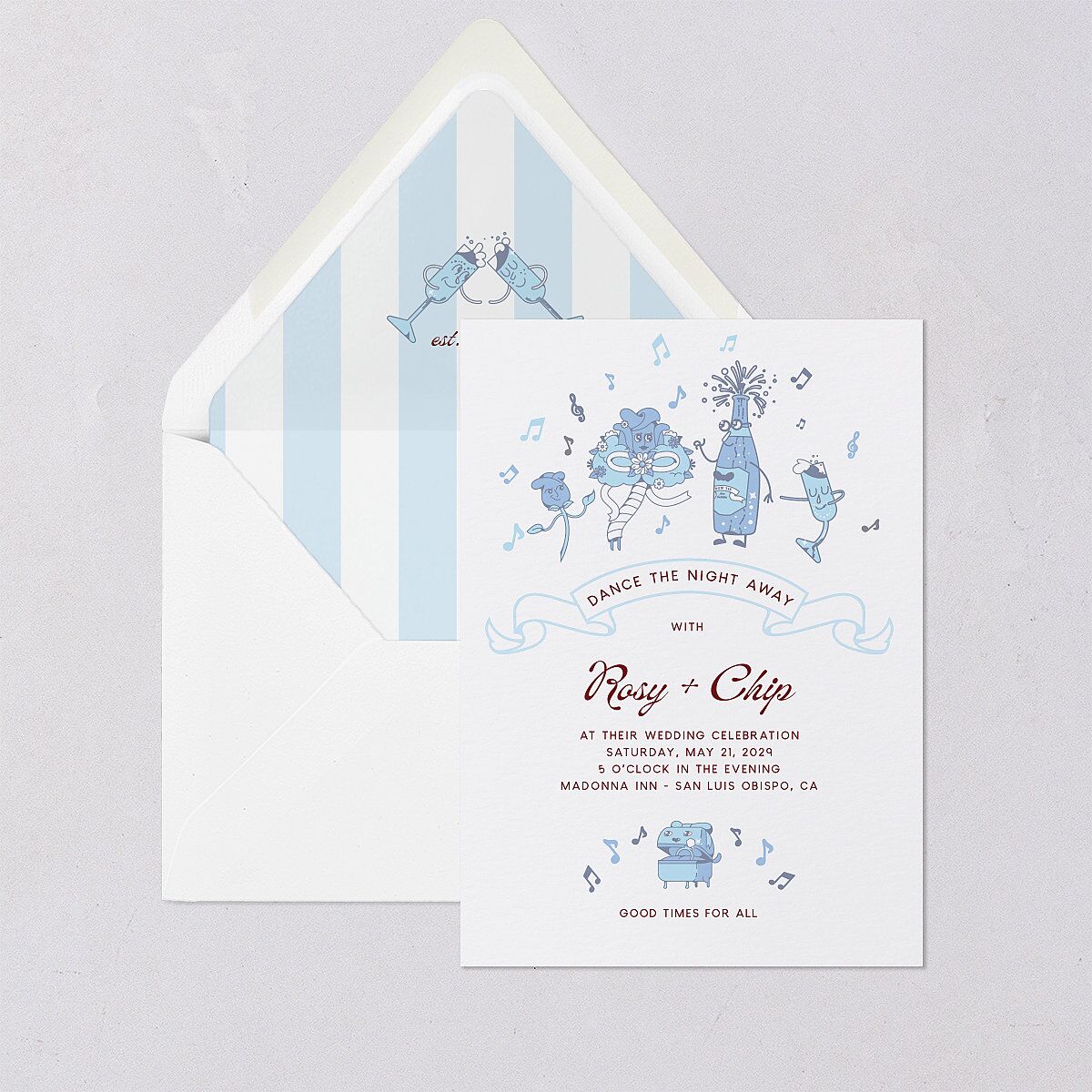 Whimsical Retro Cartoon Euro Envelope Liners Baby Blue Luxe