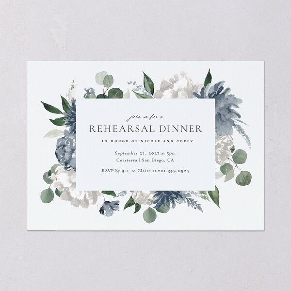 Timeless Bouquet Rehearsal Dinner Invitations Dusty Blue Signature Blank Standard