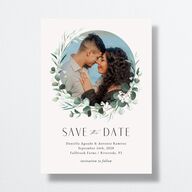 Eucalyptus Hoop Save the Date Cards Pure White Signature smooth No