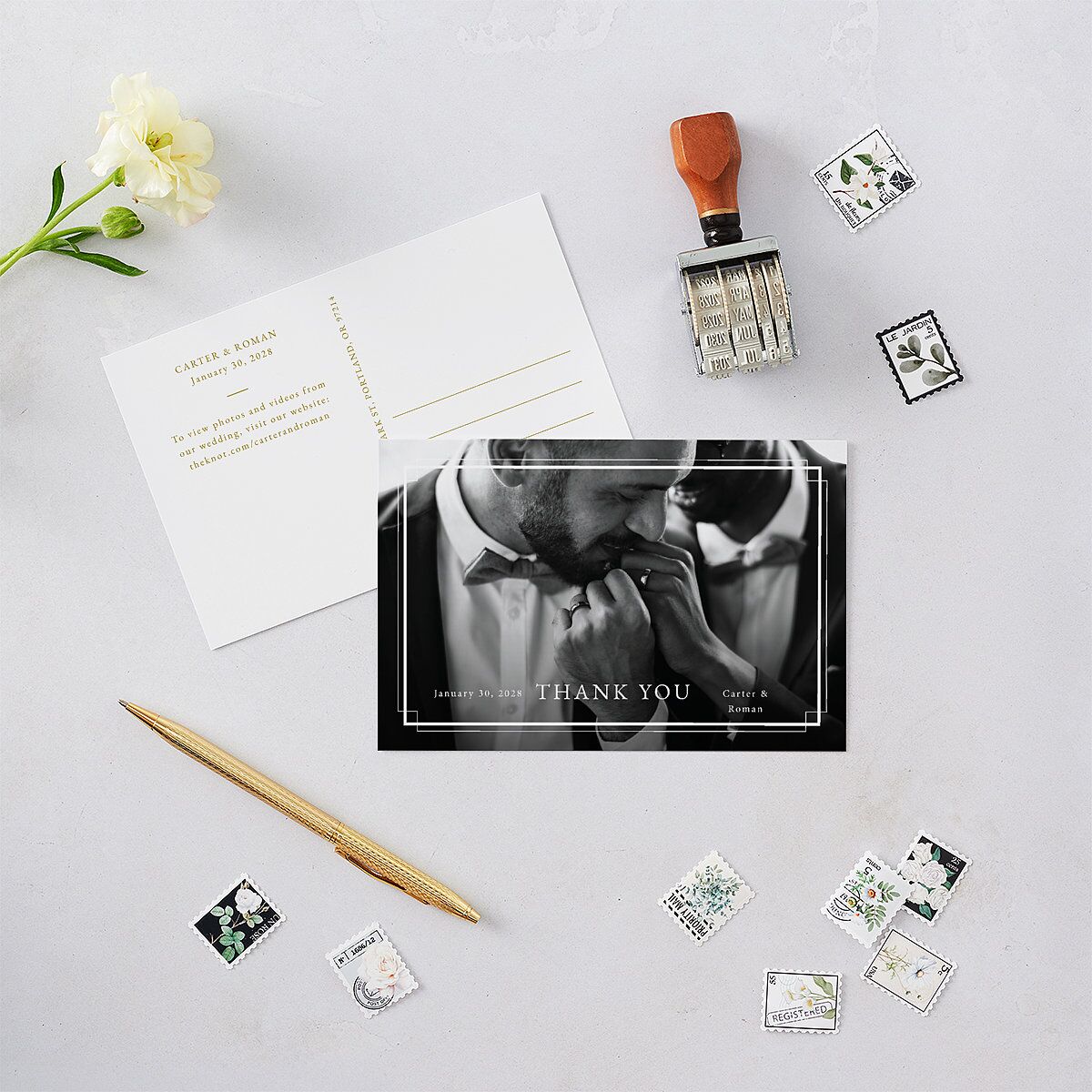 Luxe Monogram Thank You Postcards — view 2