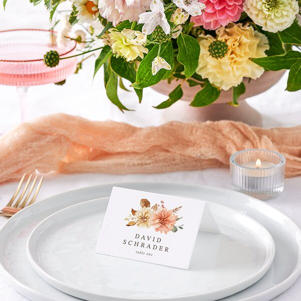 Elegant Botanical Autumn Floral Place Cards Soft Peach Signature