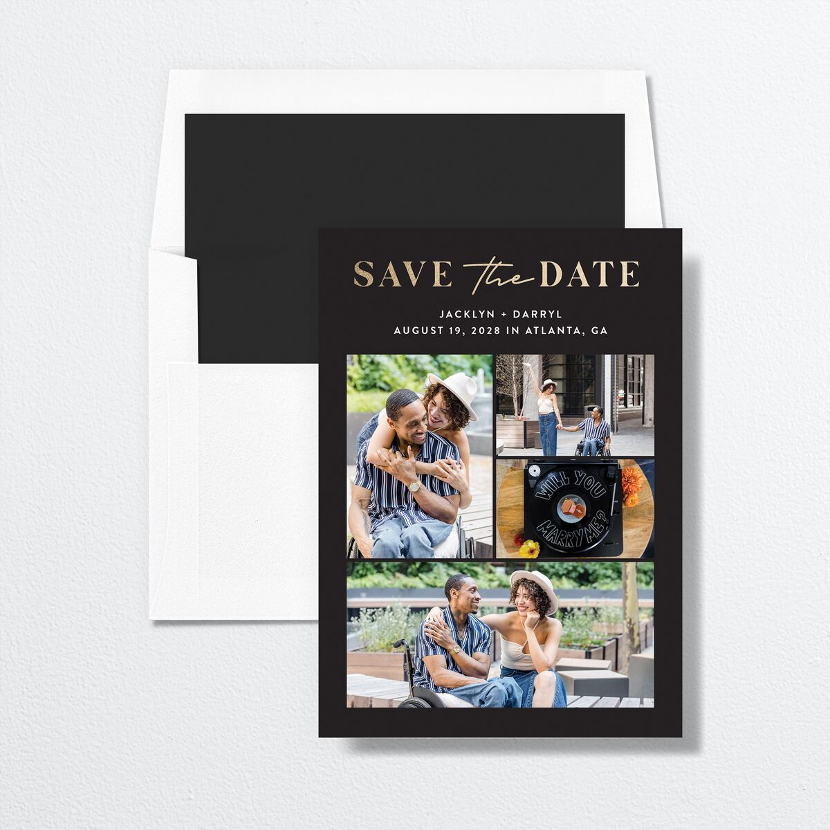 Gilded Photo Grid Save the Date Cards Midnight Gold No Signature smooth