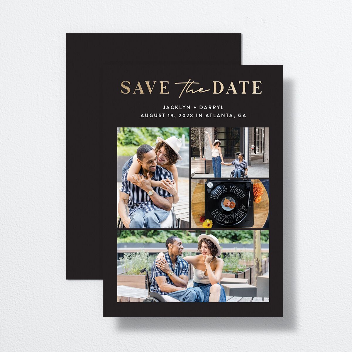 Gilded Photo Grid Save the Date Cards Midnight Gold No Signature smooth