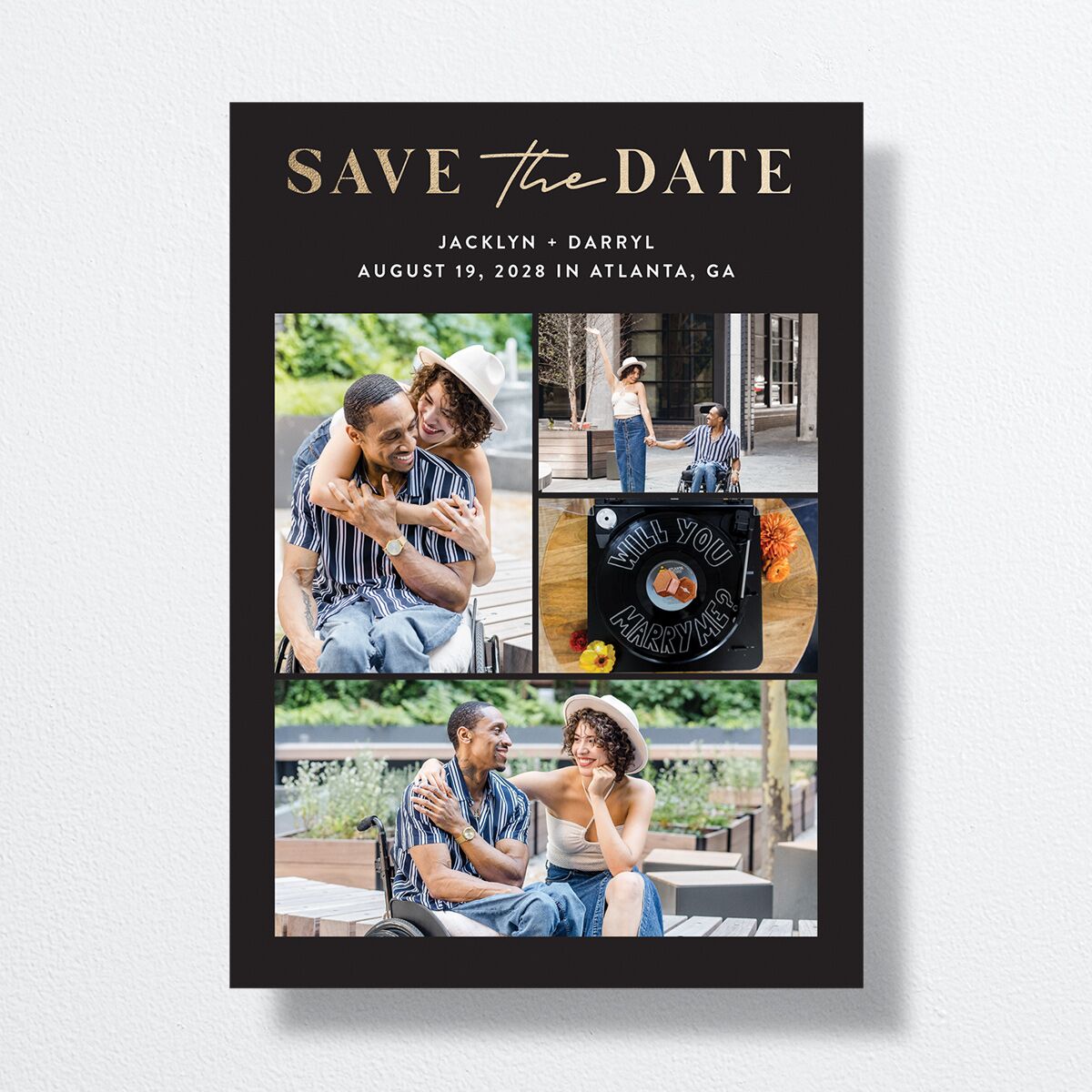 Gilded Photo Grid Save the Date Cards Midnight Gold No Signature smooth