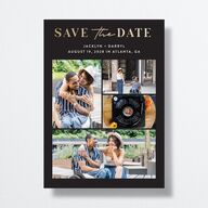 Gilded Photo Grid Save the Date Cards Midnight Gold No Signature smooth