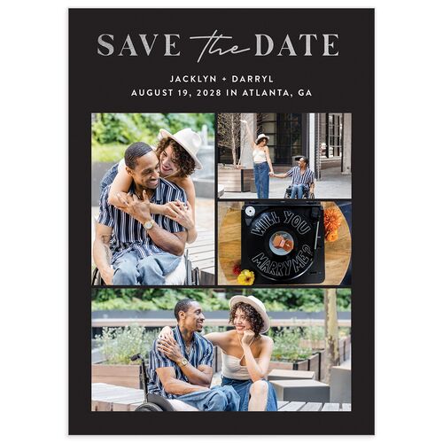 Gilded Photo Grid Save the Date Cards Midnight Silver No Signature smooth