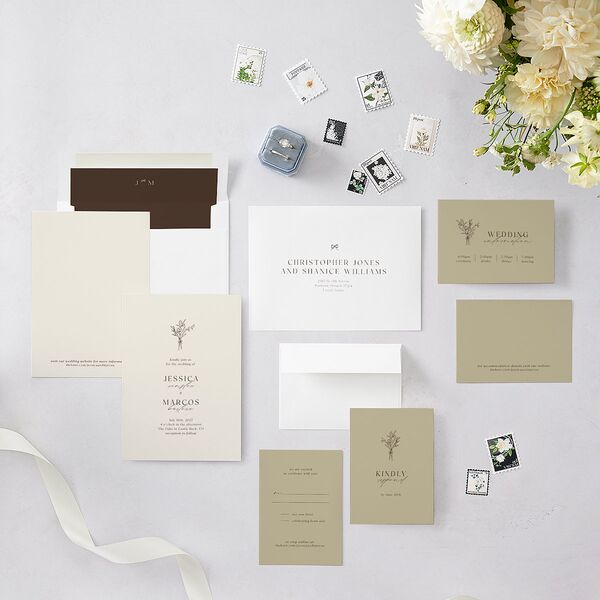 Simple Boho Flowers Wedding Invitations Champagne Signature Blank No Standard