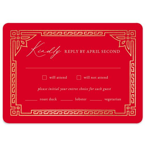 Double Happiness Wedding Response Cards Gold Scarlet Signature Rounded