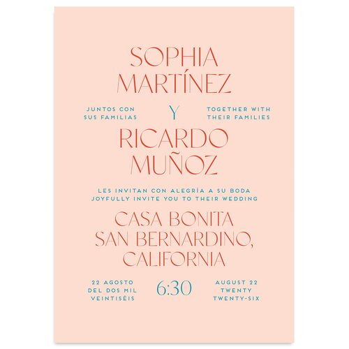 Color del Amor Bilingual Foreign Language Wedding Invitations Salmon Signature Blank No Standard
