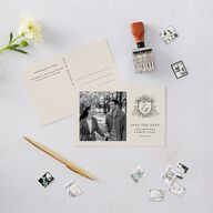 Rose Crest Photo Save the Date Postcards Linen