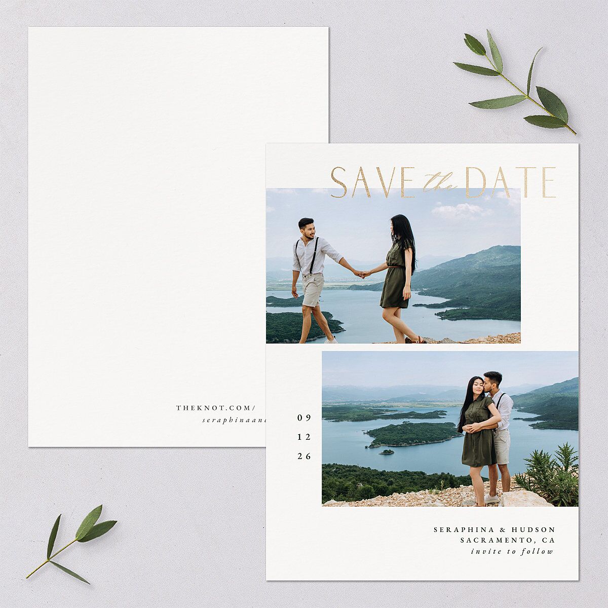 Cascading Florals Save The Date Cards Gold Thyme Signature smooth Blank No