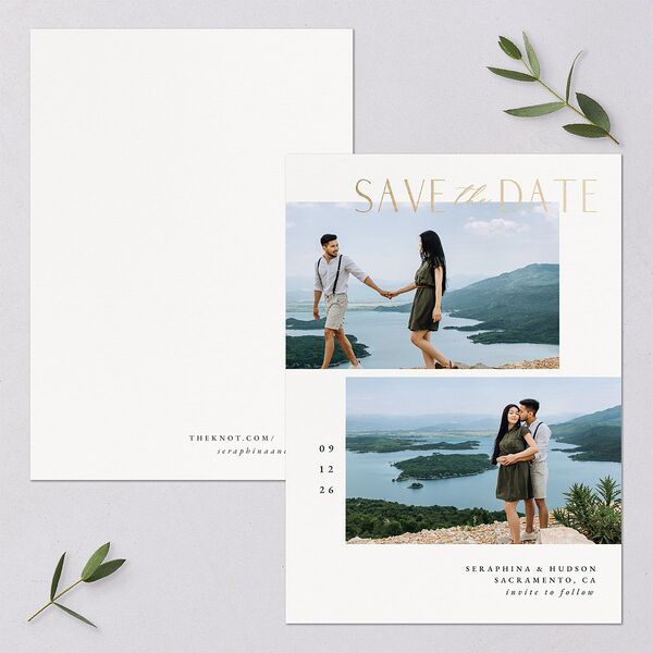 Cascading Florals Save The Date Cards Gold Thyme Signature smooth Blank No