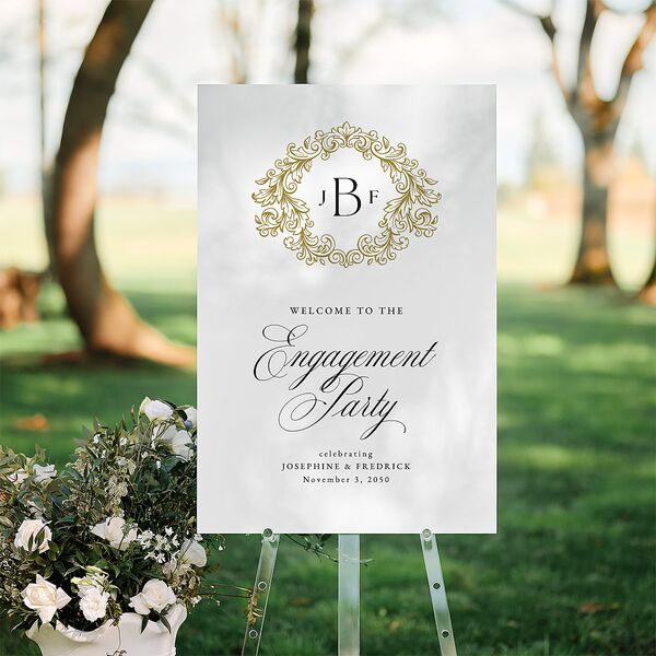 Black Tie Crest Engagement Party Standard Welcome Sign Large Pure White Standard Indoor Foam Core L Welcome