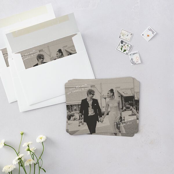Handwritten Photo Faux Postcard Save The Date Magnets Sand Magnet Paper