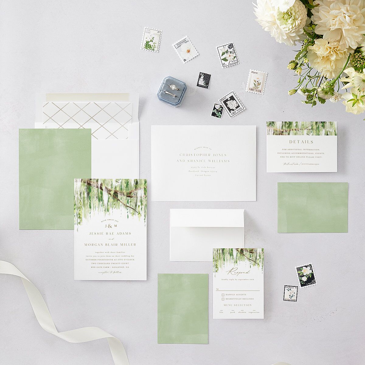 Southern Spanish Moss Wedding Invitations Pure White Signature Blank No Standard