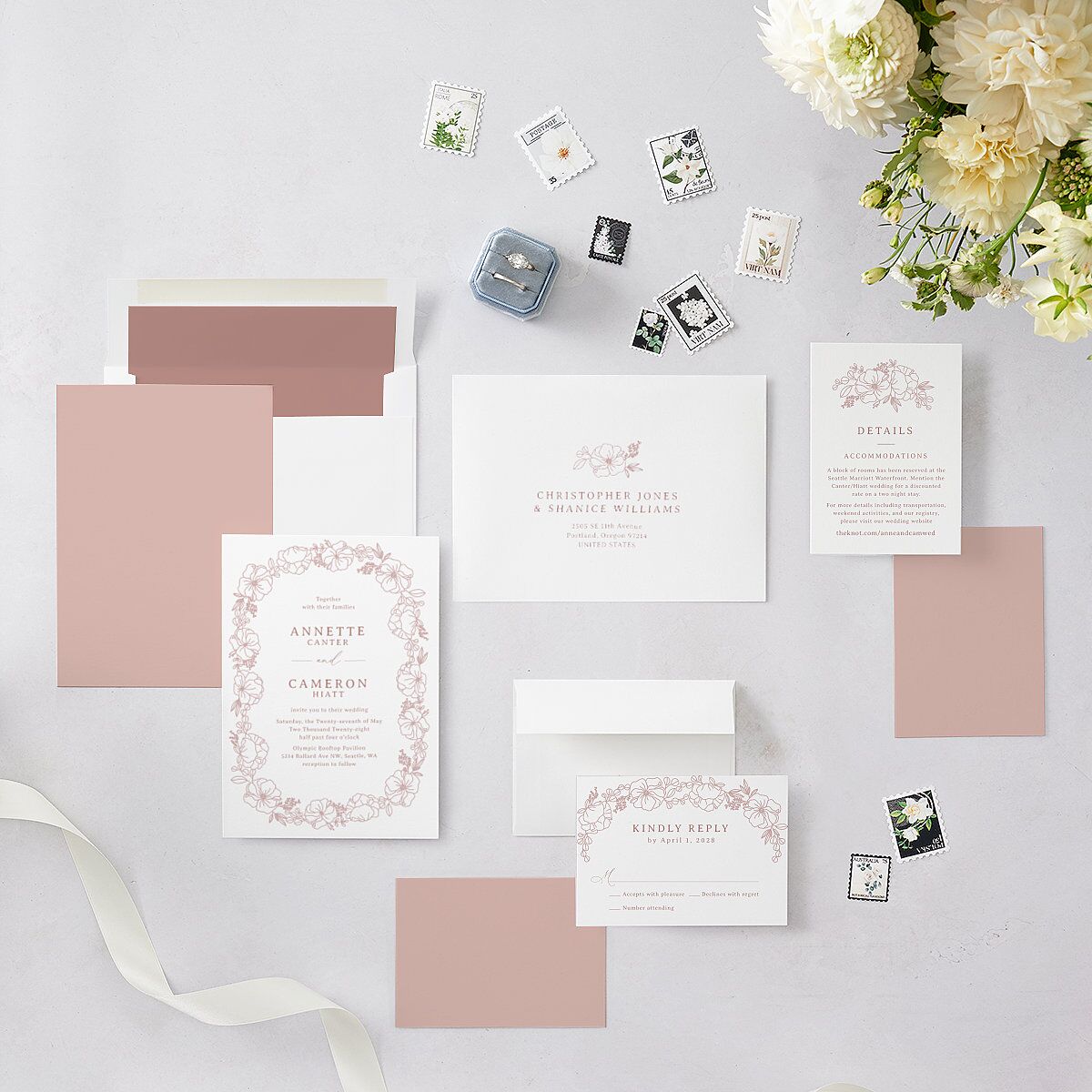 Floral Border Wedding Invitations Desert Rose Signature Blank No
