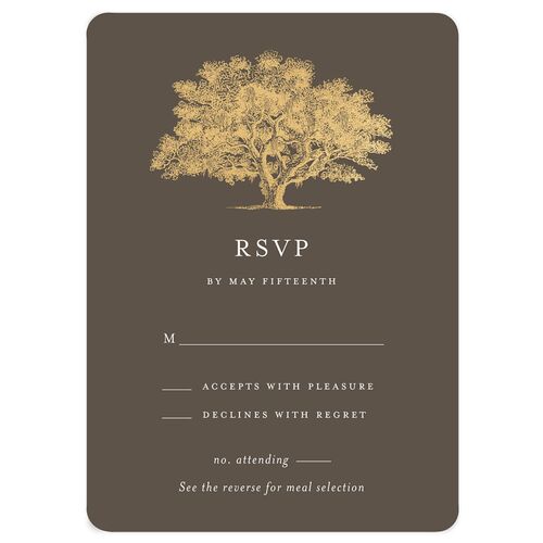 Southern Oak Tree Foil Wedding Response Cards Gold Falcon Signature Rounded