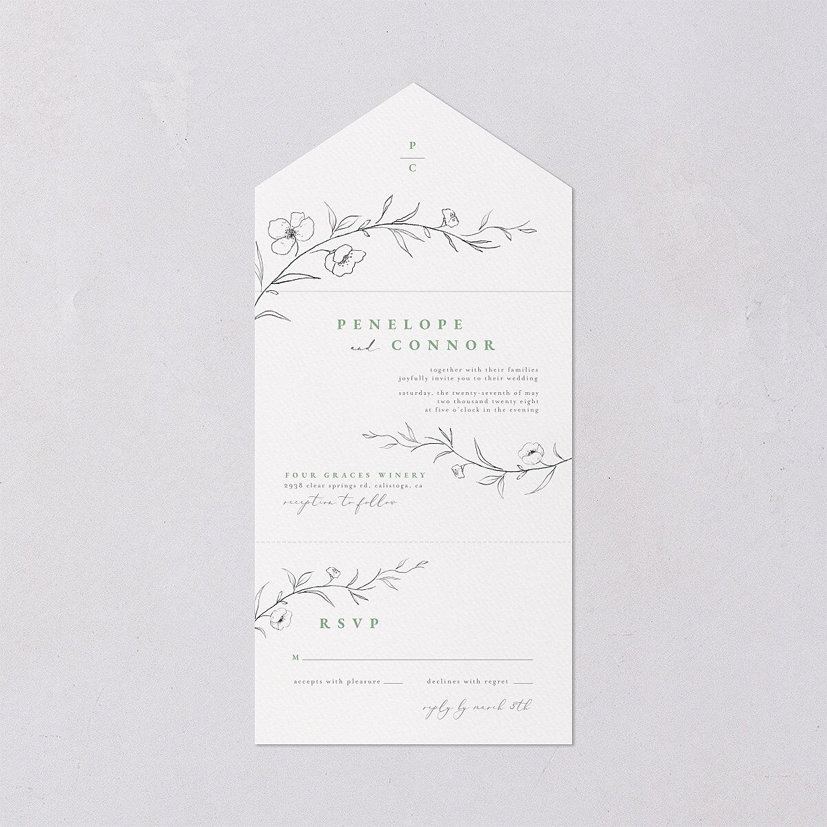 Graceful Botanical All-in-One Wedding Invitations — view 1