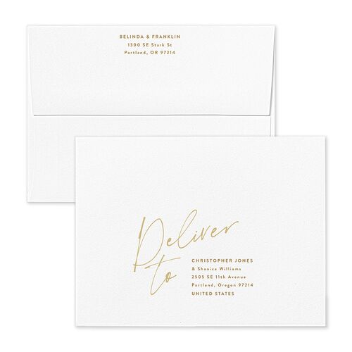 Modern Script Names Save the Date Petite Card Envelopes White Driftwood Both Recipient and Return Addresses Signature Standard