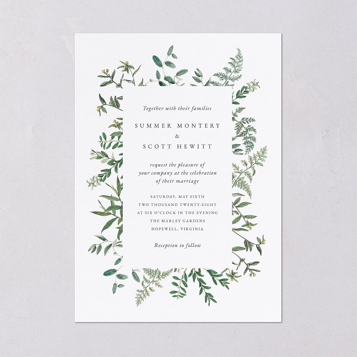 Delicate Greenery Wedding Invitations Pure White Signature Blank No Standard