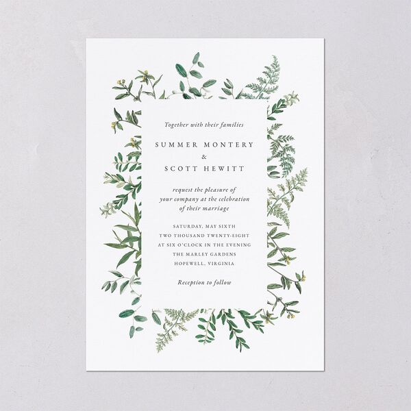 Delicate Greenery Wedding Invitations Pure White Signature Blank No Standard