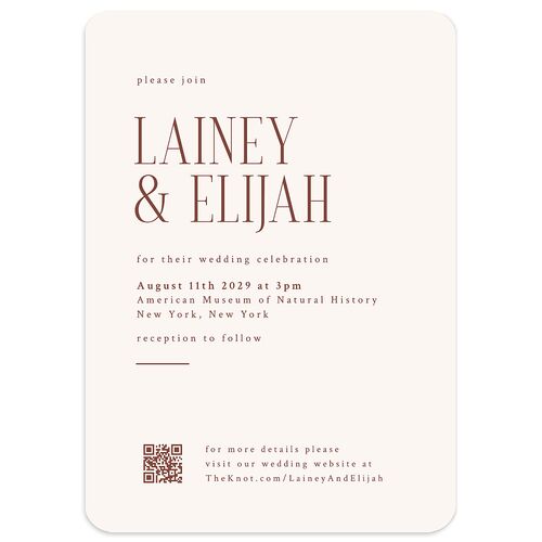 Editorial QR Wedding Invitations Chestnut Signature Blank No Rounded