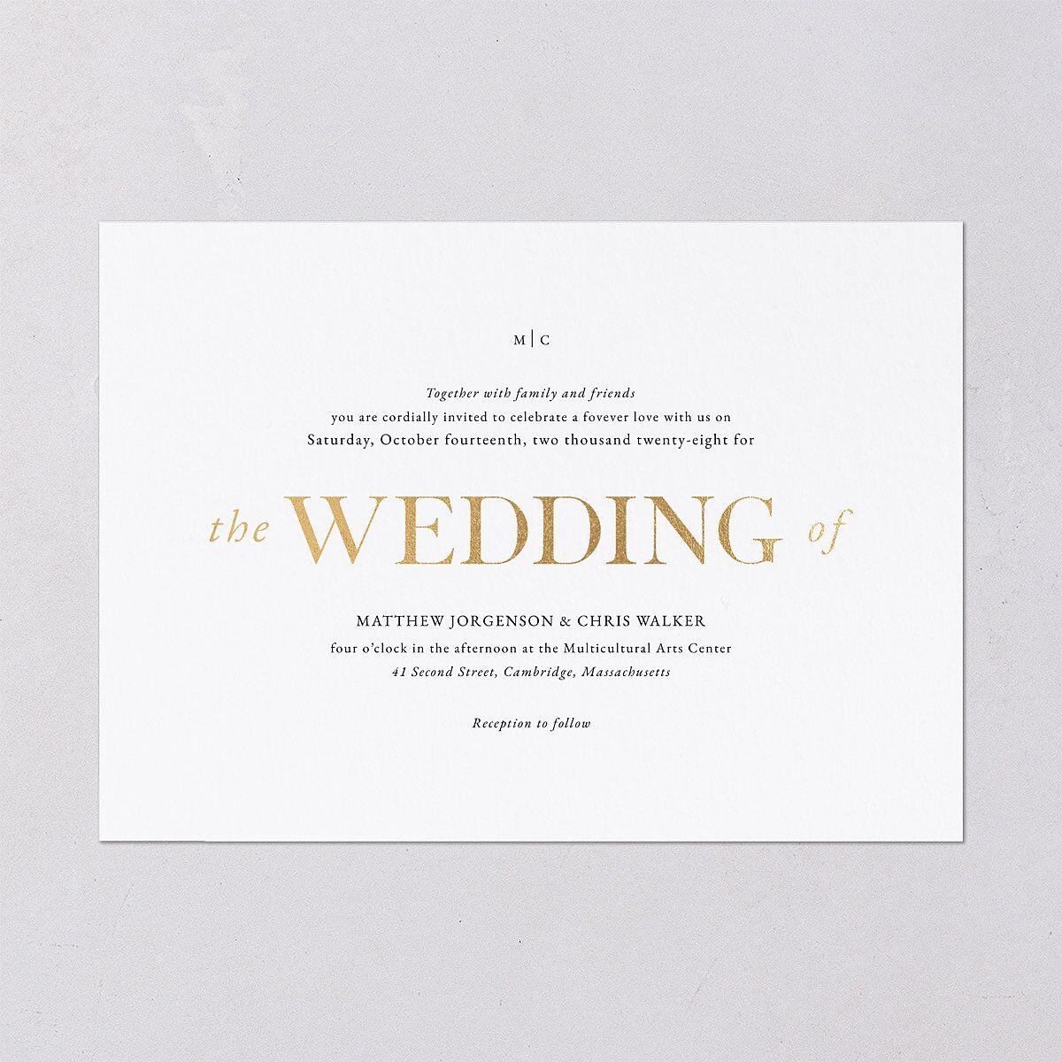 Classically Stated Wedding Invitations Pure White Gold No Signature Blank Standard