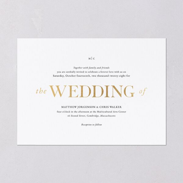 Classically Stated Wedding Invitations Pure White Gold No Signature Blank Standard