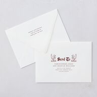 Gothic Medieval Arch Wedding Invitation Euro Envelopes White Burgundy Both Recipient and Return Addresses Luxe Signature