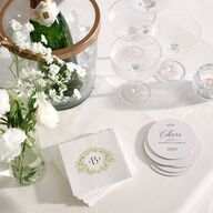 Black Tie Crest Engagement Party Cocktail Napkins Pure White Napkin Uncoined