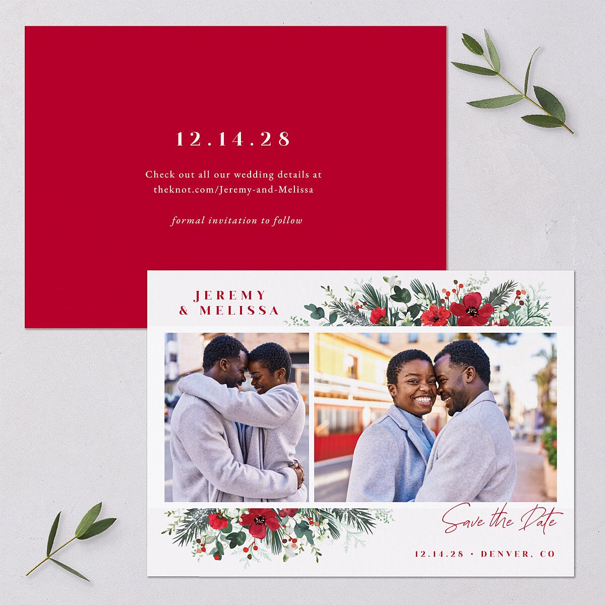 Holiday Bouquet Save the Date Cards Crimson Signature smooth Blank