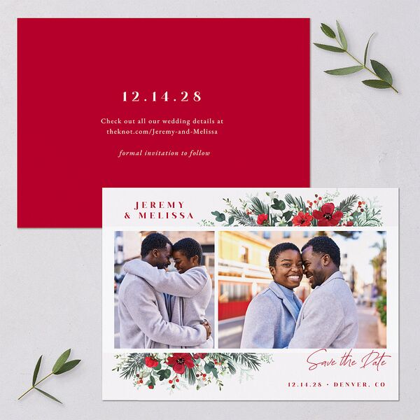 Holiday Bouquet Save the Date Cards Crimson Signature smooth Blank